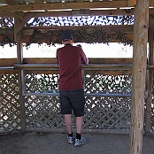 Matti inside the hide at Falcon State Park